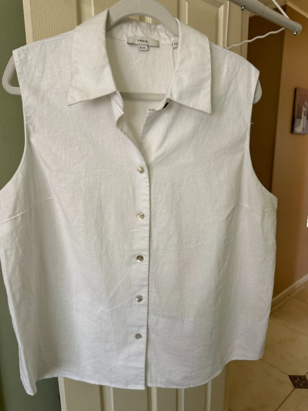 Vince White Sleeveless Button-Up Blouse Shirt - Size XL